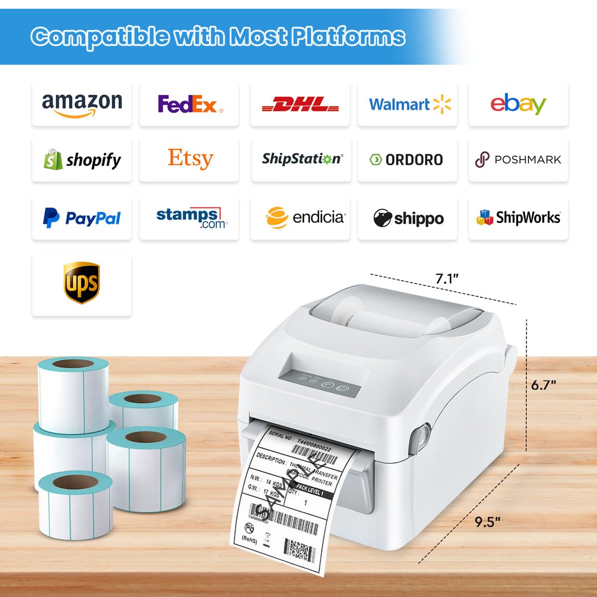 Grozziie Desktop Label Printer TP870, 4 x 6 inch Thermal, USB